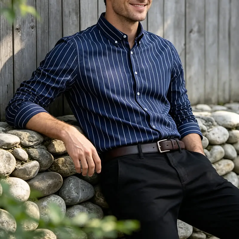 Men's Timeless Vertical Stripe Pattern Formal Dress Shirt made by FloralTrip