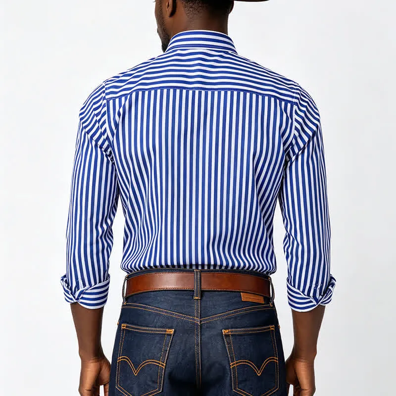 Men's Classic Vertical Stripe Pattern Formal Dress Shirt sold by FloralTrip product image thumbnail 3