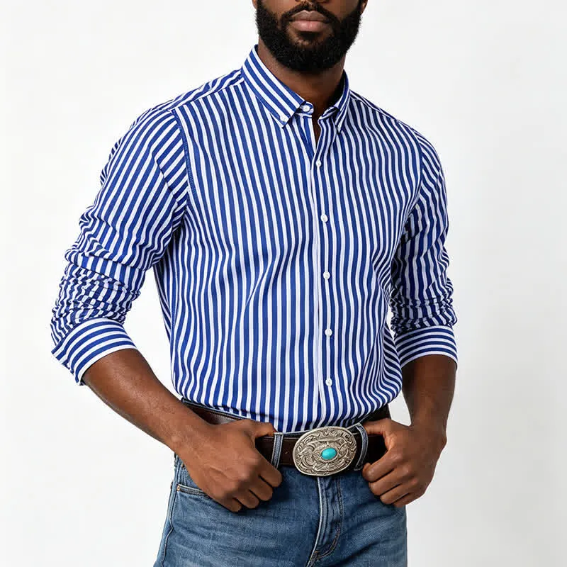Men's Classic Vertical Stripe Pattern Formal Dress Shirt sold by FloralTrip product image thumbnail 2
