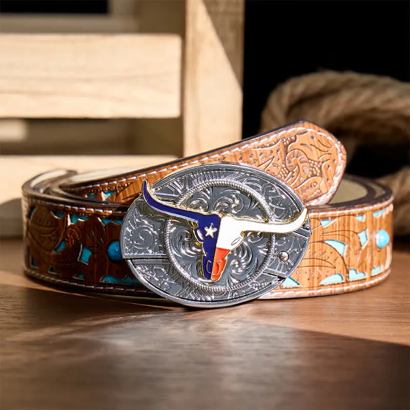 Texas State Flag Longhorn DIY Hidden Folding Knife Buckle Leather Belt sold by FloralTrip product image thumbnail 4