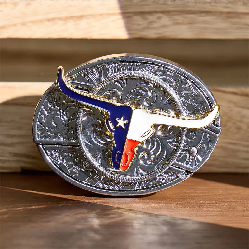 Texas State Flag Longhorn DIY Hidden Folding Knife Buckle Leather Belt made by FloralTrip