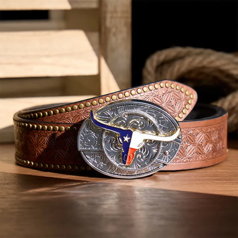 Texas State Flag Longhorn DIY Hidden Folding Knife Buckle Leather Belt sold by FloralTrip product image thumbnail 5