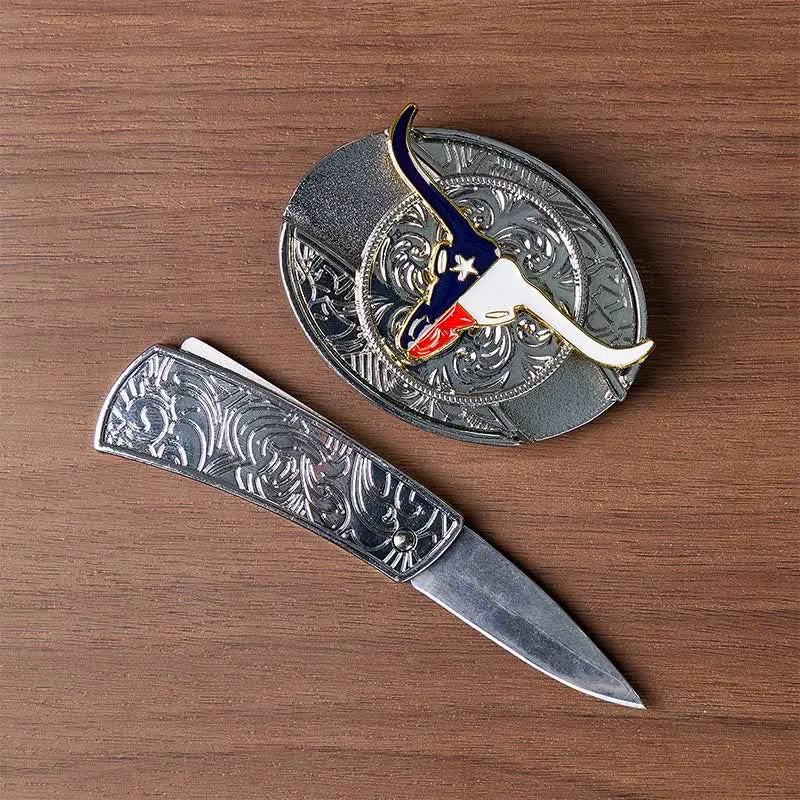 Texas State Flag Longhorn DIY Hidden Folding Knife Buckle Leather Belt sold by FloralTrip product image thumbnail 2