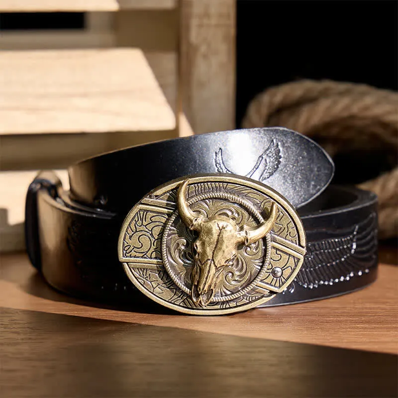 Longhorn Skull DIY Hidden Folding Knife Antique Bronze Buckle Leather Belt sold by FloralTrip product image thumbnail 3