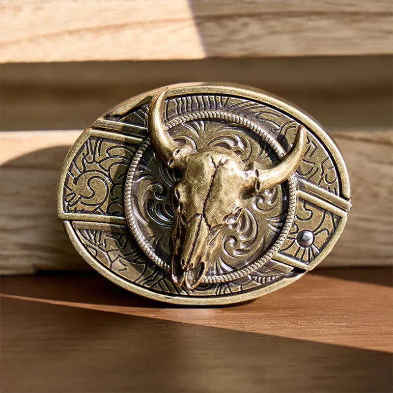 Longhorn Skull DIY Hidden Folding Knife Antique Bronze Buckle Leather Belt sold by FloralTrip