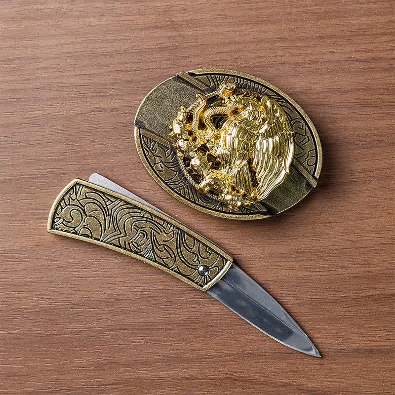 Gold Eagle Serpent DIY Hidden Folding Knife Bronze Buckle Leather Belt sold by FloralTrip product image thumbnail 2