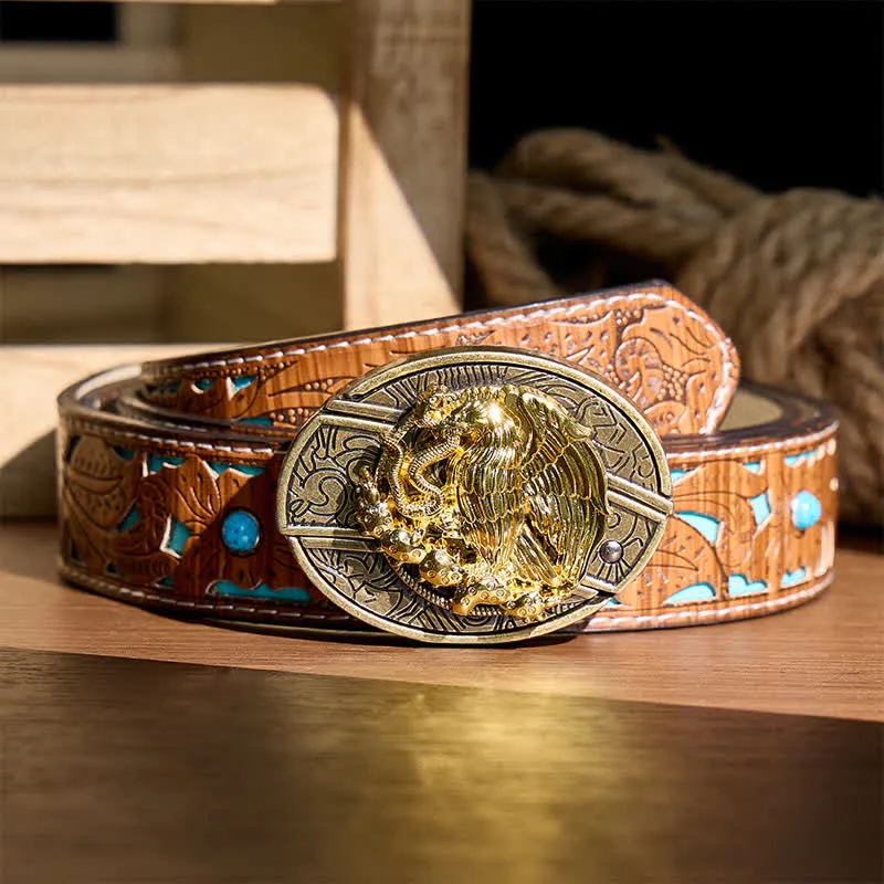 Gold Eagle Serpent DIY Hidden Folding Knife Bronze Buckle Leather Belt sold by FloralTrip product image thumbnail 4