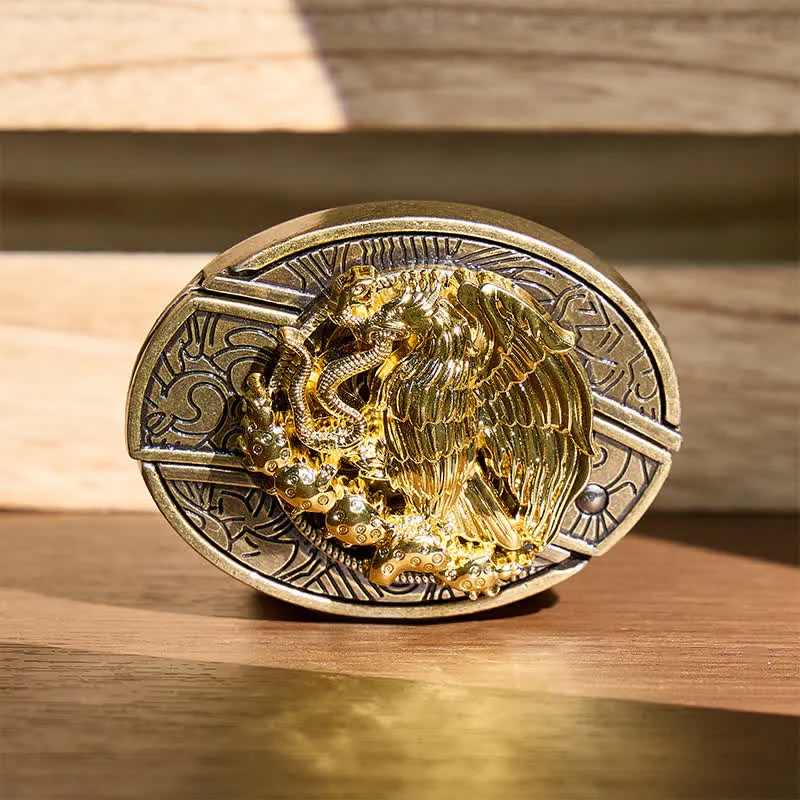 Gold Eagle Serpent DIY Hidden Folding Knife Bronze Buckle Leather Belt sold by FloralTrip