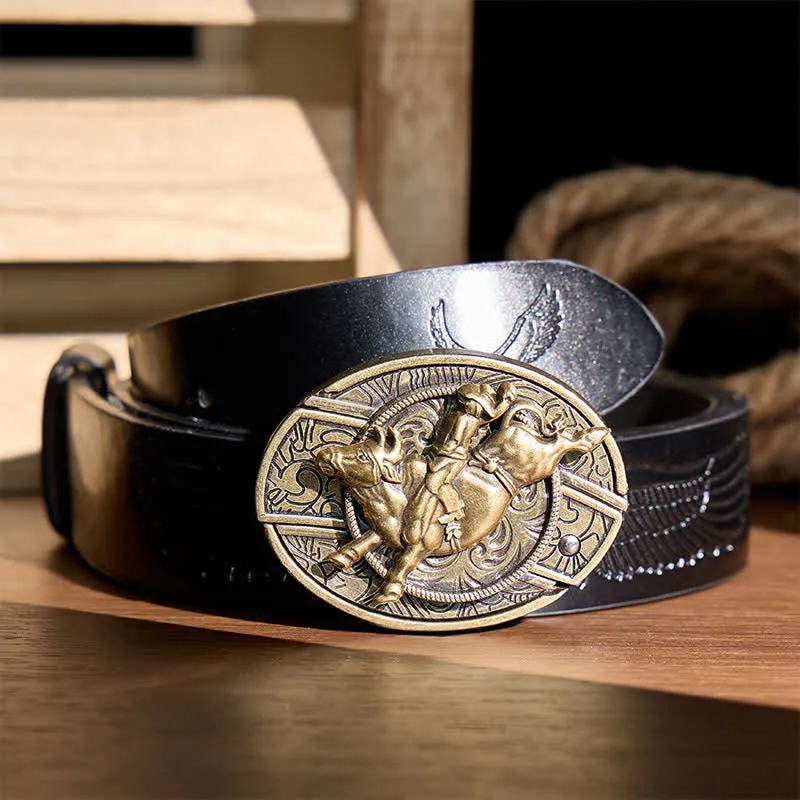 Antique Bronze Bull Rider DIY Hidden Folding Knife Buckle Leather Belt sold by FloralTrip product image thumbnail 3