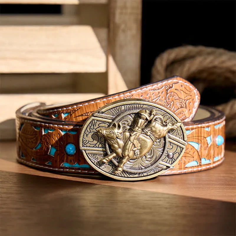 Antique Bronze Bull Rider DIY Hidden Folding Knife Buckle Leather Belt sold by FloralTrip product image thumbnail 4