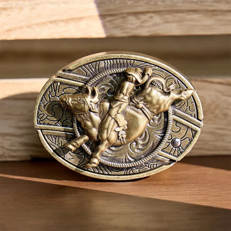 Antique Bronze Bull Rider DIY Hidden Folding Knife Buckle Leather Belt made by FloralTrip