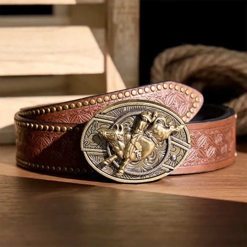 Antique Bronze Bull Rider DIY Hidden Folding Knife Buckle Leather Belt sold by FloralTrip product image thumbnail 5