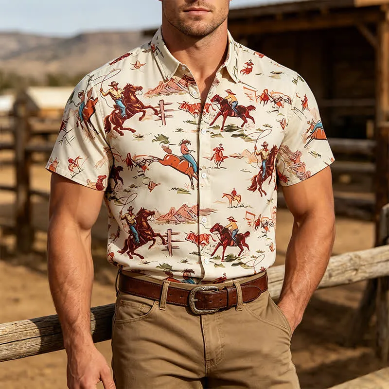 Men's Retro Cowboy Lasso & Horse Print Western Shirt made by FloralTrip
