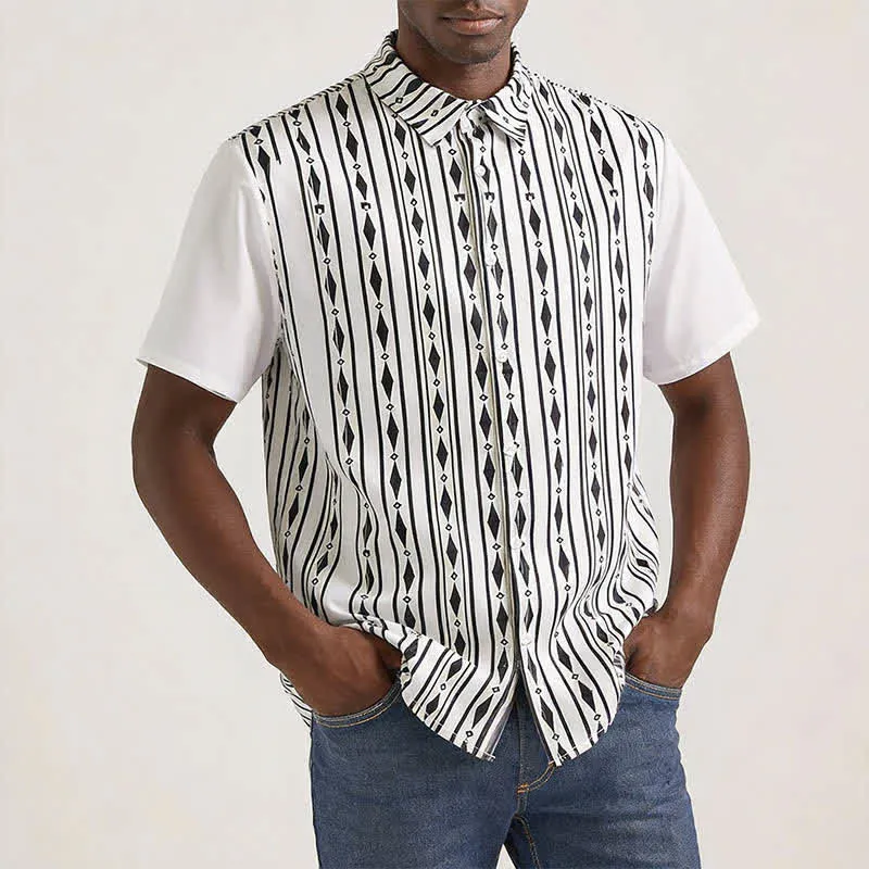 Men's White Geometric Vertical Stripe Print Western Shirt sold by FloralTrip product image thumbnail 2