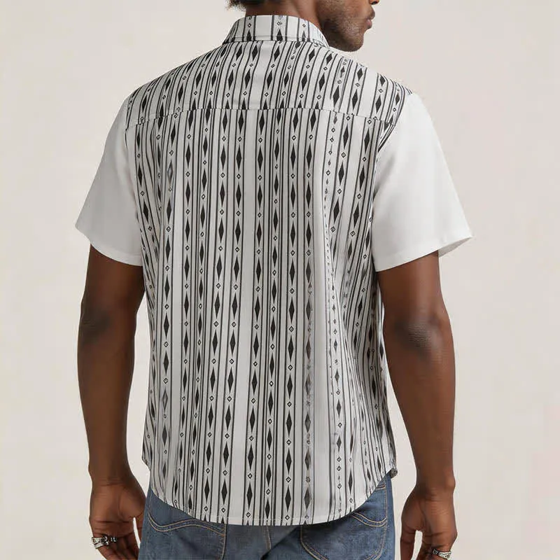 Men's White Geometric Vertical Stripe Print Western Shirt sold by FloralTrip product image thumbnail 3