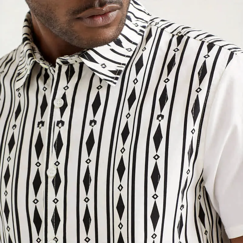 Men's White Geometric Vertical Stripe Print Western Shirt sold by FloralTrip product image thumbnail 4