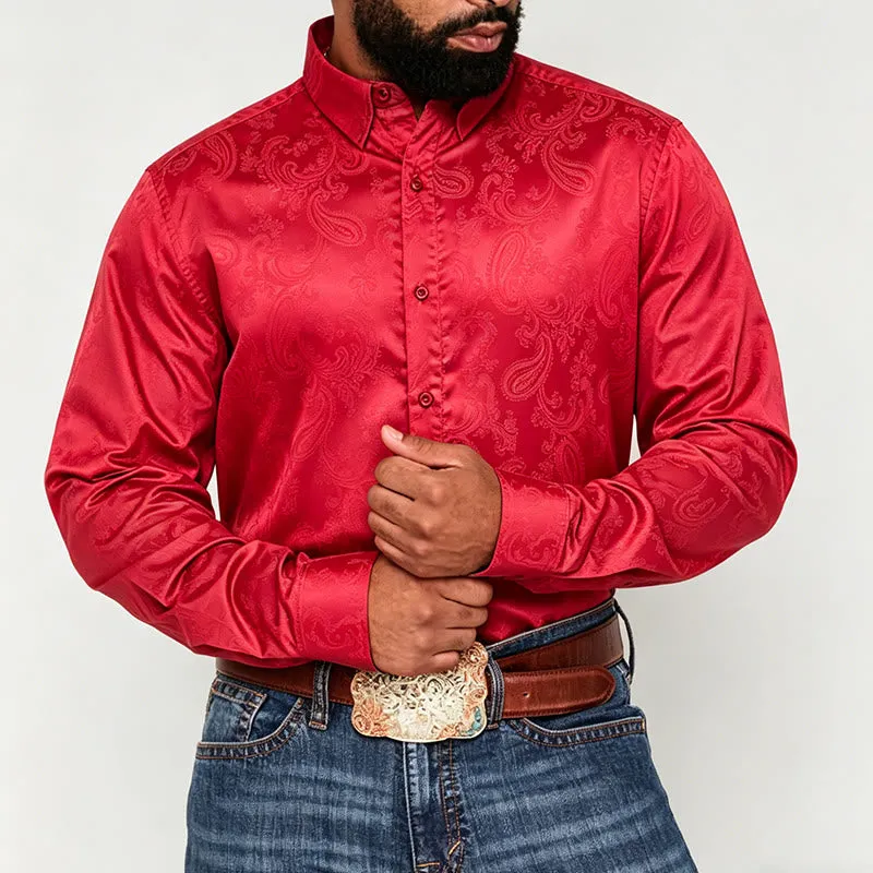 Men's British Retro Paisley Jacquard Satin Wedding Shirt sold by FloralTrip product image thumbnail 2