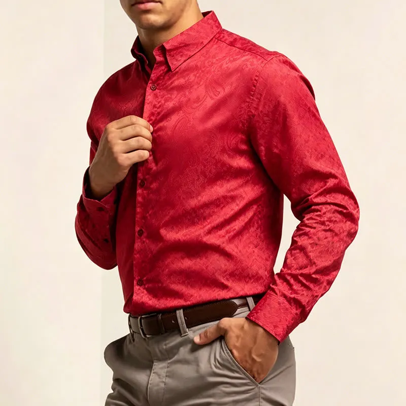 Men's British Retro Paisley Jacquard Satin Wedding Shirt sold by FloralTrip product image thumbnail 3