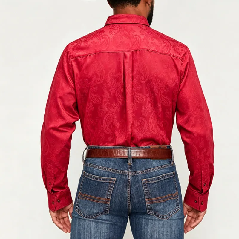 Men's British Retro Paisley Jacquard Satin Wedding Shirt sold by FloralTrip product image thumbnail 4