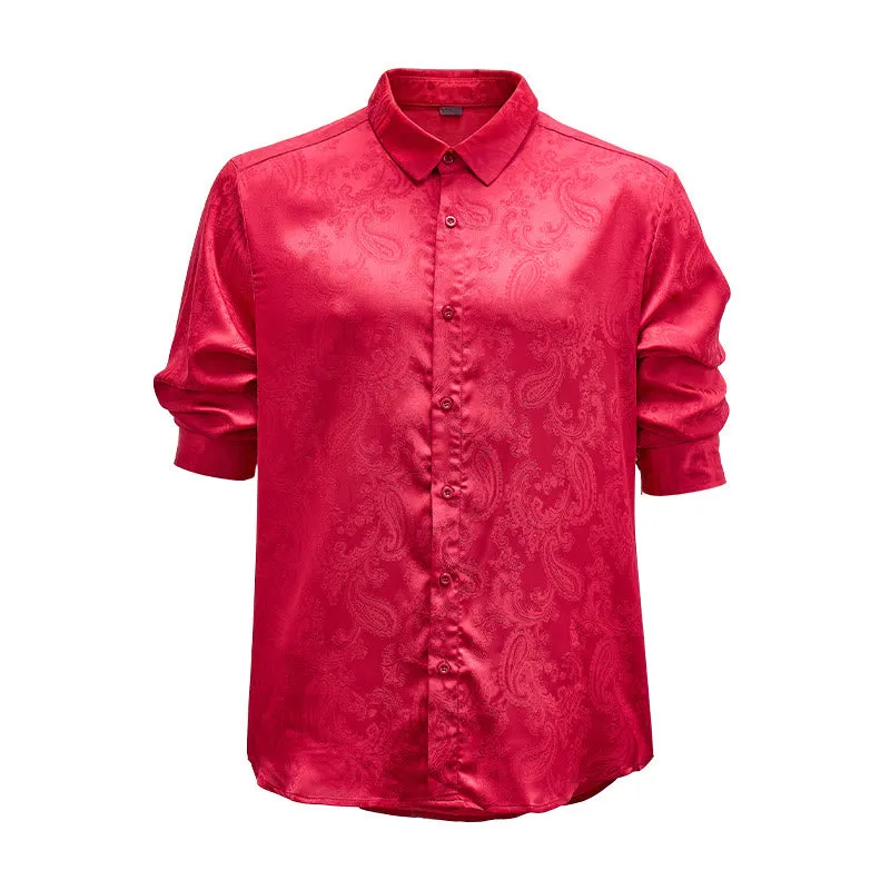 Men's British Retro Paisley Jacquard Satin Wedding Shirt sold by FloralTrip