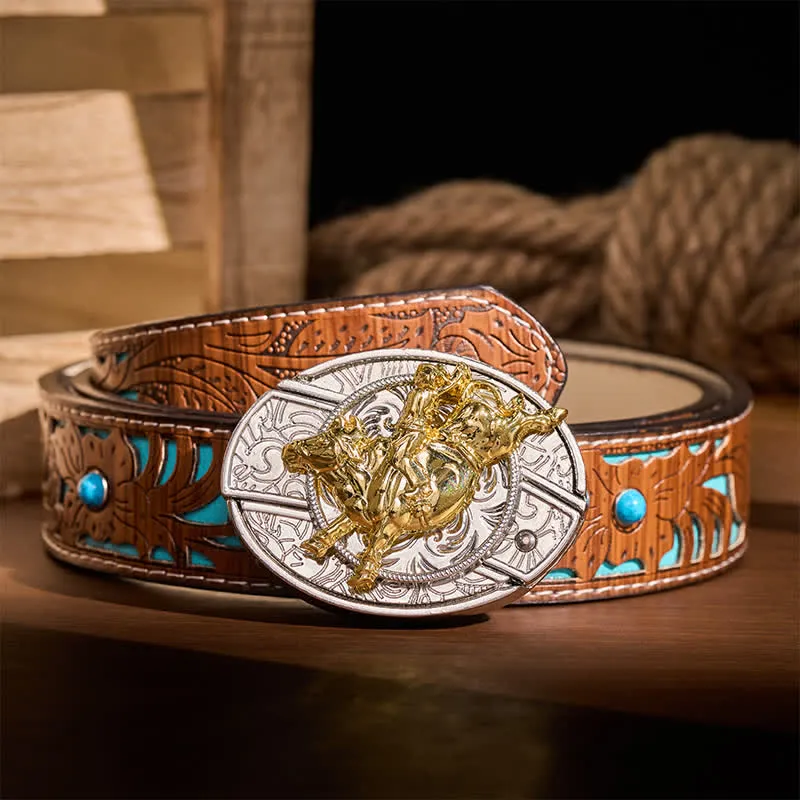 Bold Silver & Gold Bronc Rider DIY Hidden Folding Knife Buckle Leather Belt sold by FloralTrip product image thumbnail 4