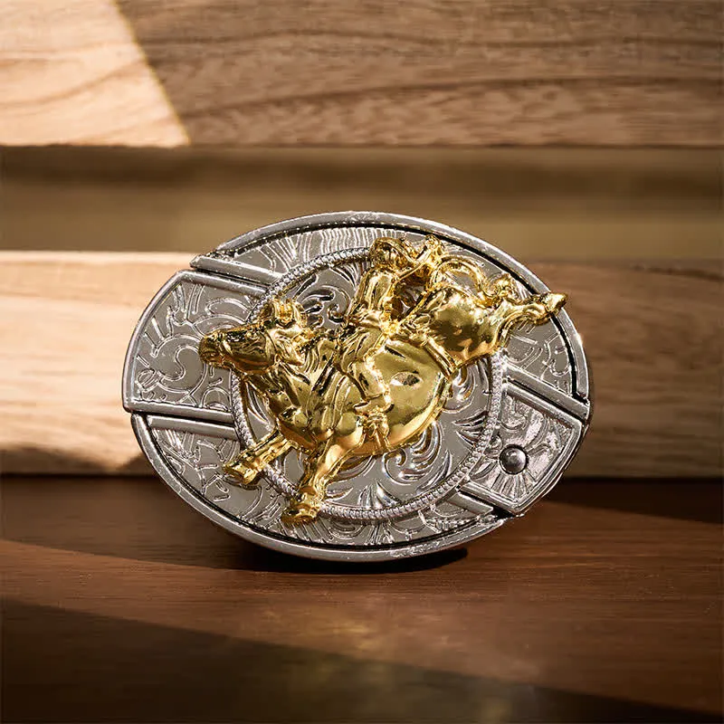 Bold Silver & Gold Bronc Rider DIY Hidden Folding Knife Buckle Leather Belt made by FloralTrip