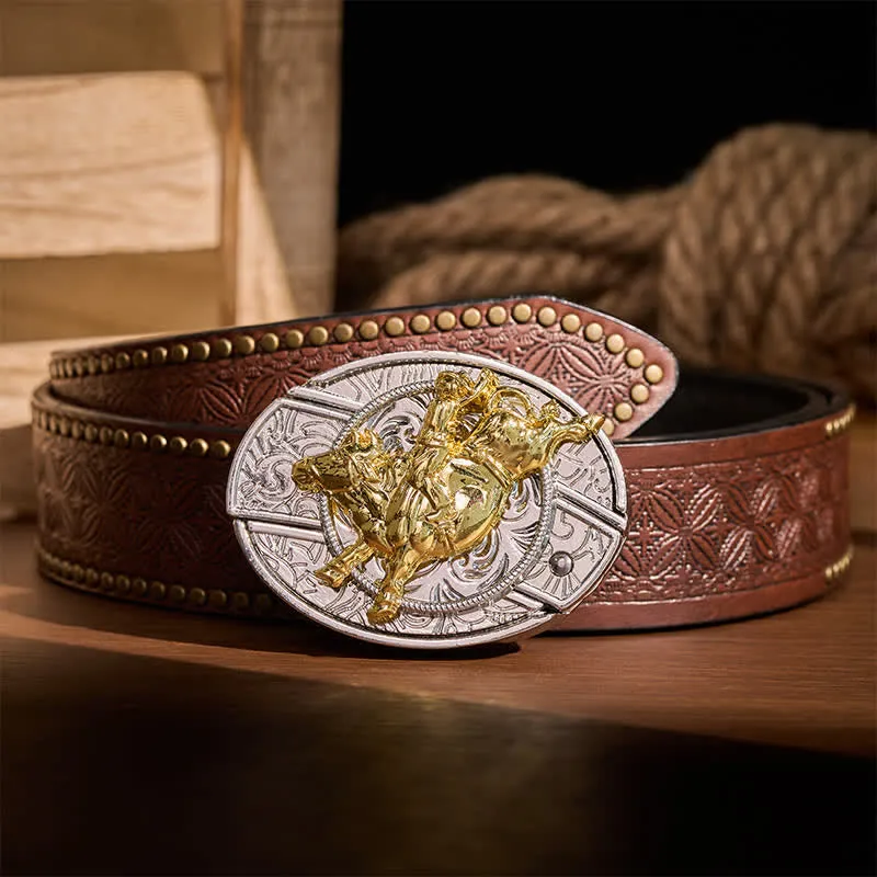 Bold Silver & Gold Bronc Rider DIY Hidden Folding Knife Buckle Leather Belt sold by FloralTrip product image thumbnail 5