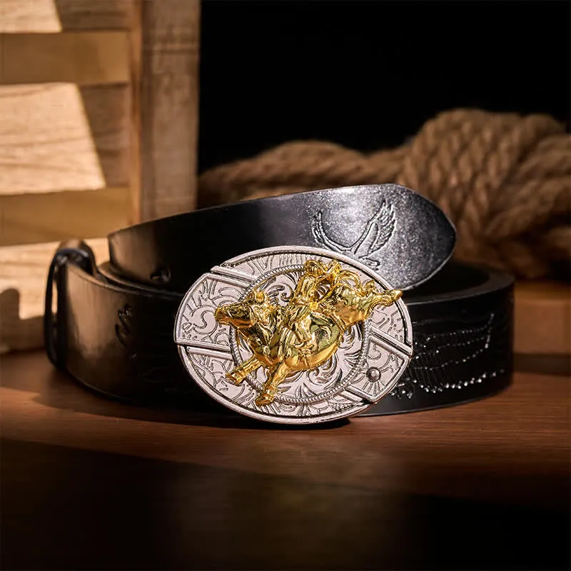 Bold Silver & Gold Bronc Rider DIY Hidden Folding Knife Buckle Leather Belt sold by FloralTrip product image thumbnail 3