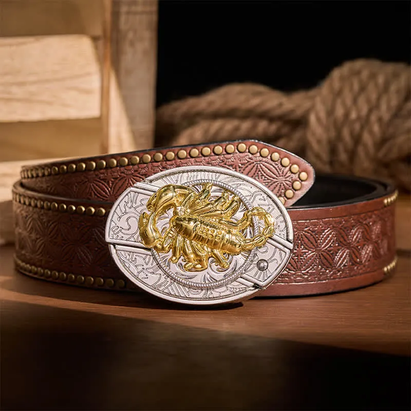 Silver & Gold Gothic Scorpion DIY Hidden Folding Knife Buckle Leather Belt sold by FloralTrip product image thumbnail 5