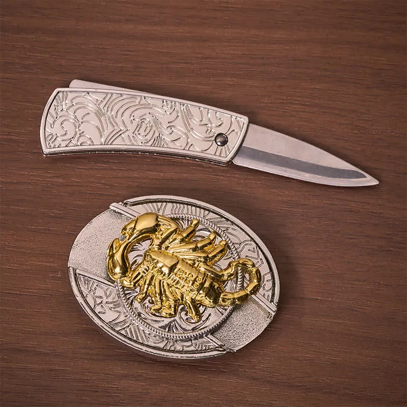 Silver & Gold Gothic Scorpion DIY Hidden Folding Knife Buckle Leather Belt sold by FloralTrip product image thumbnail 2