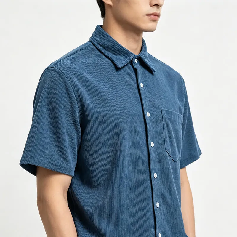 Men's 90s-Inspired Relaxed Short-Sleeve Corduroy Shirt sold by FloralTrip product image thumbnail 2