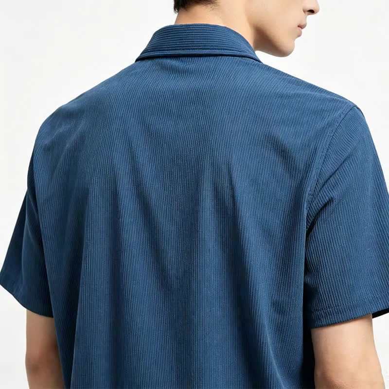 Men's 90s-Inspired Relaxed Short-Sleeve Corduroy Shirt sold by FloralTrip product image thumbnail 3