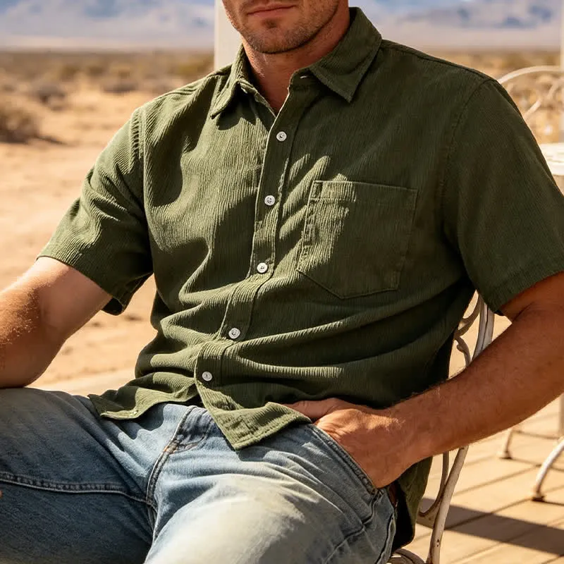 Men's 90s-Inspired Relaxed Short-Sleeve Corduroy Shirt sold by FloralTrip product image thumbnail 4