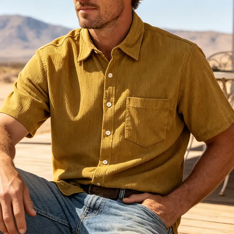 Men's 90s-Inspired Relaxed Short-Sleeve Corduroy Shirt sold by FloralTrip product image thumbnail 5