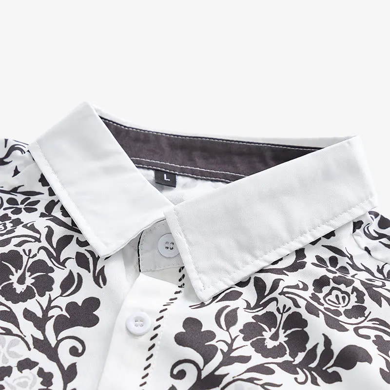 Men's Elegant White & Black Floral Print Western Dress Shirt sold by FloralTrip product image thumbnail 5