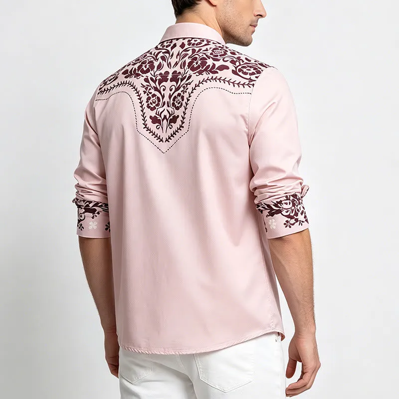 Men's Beige & Brown Floral Print Country Style Dress Shirt sold by FloralTrip product image thumbnail 4