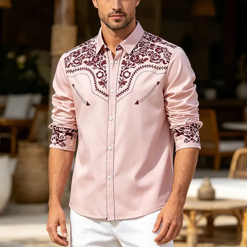 Men's Beige & Brown Floral Print Country Style Dress Shirt made by FloralTrip