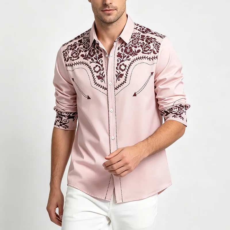 Men's Beige & Brown Floral Print Country Style Dress Shirt sold by FloralTrip product image thumbnail 2