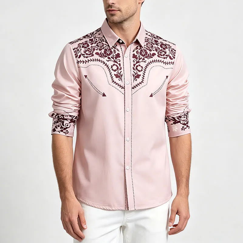 Men's Beige & Brown Floral Print Country Style Dress Shirt sold by FloralTrip product image thumbnail 3