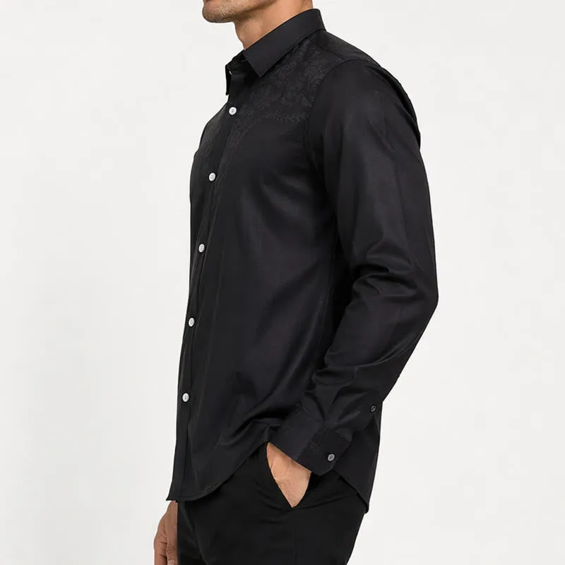 Men's Black Floral Print Western Yoke Dress Shirt sold by FloralTrip product image thumbnail 3