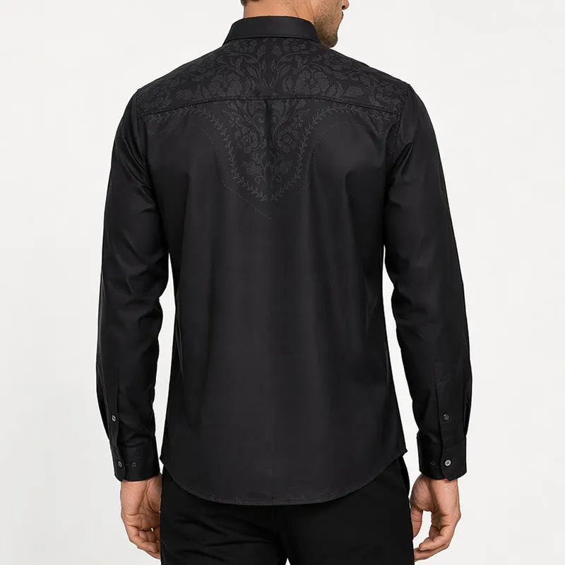 Men's Black Floral Print Western Yoke Dress Shirt sold by FloralTrip product image thumbnail 4