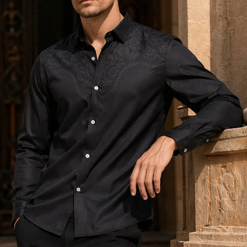 Men's Black Floral Print Western Yoke Dress Shirt made by FloralTrip
