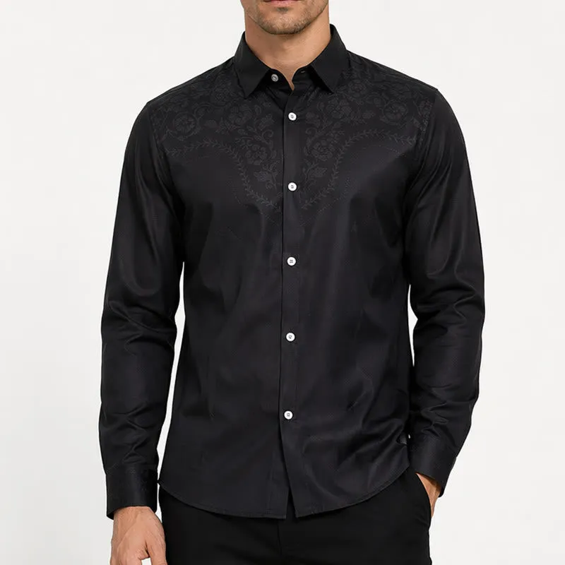 Men's Black Floral Print Western Yoke Dress Shirt sold by FloralTrip product image thumbnail 2