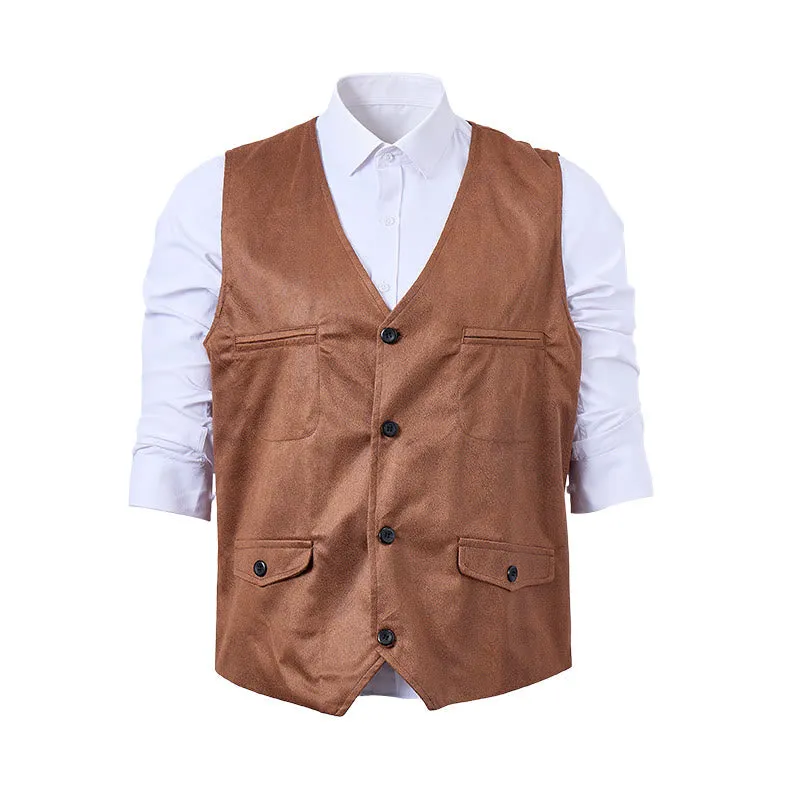 Men's Faux Suede Single-Breasted Western Suit Vest made by FloralTrip
