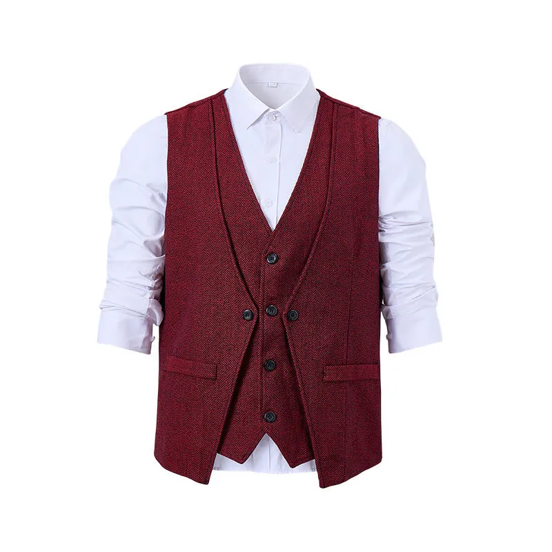 Men's Refined Layered-Look Herringbone Suit Vest made by FloralTrip