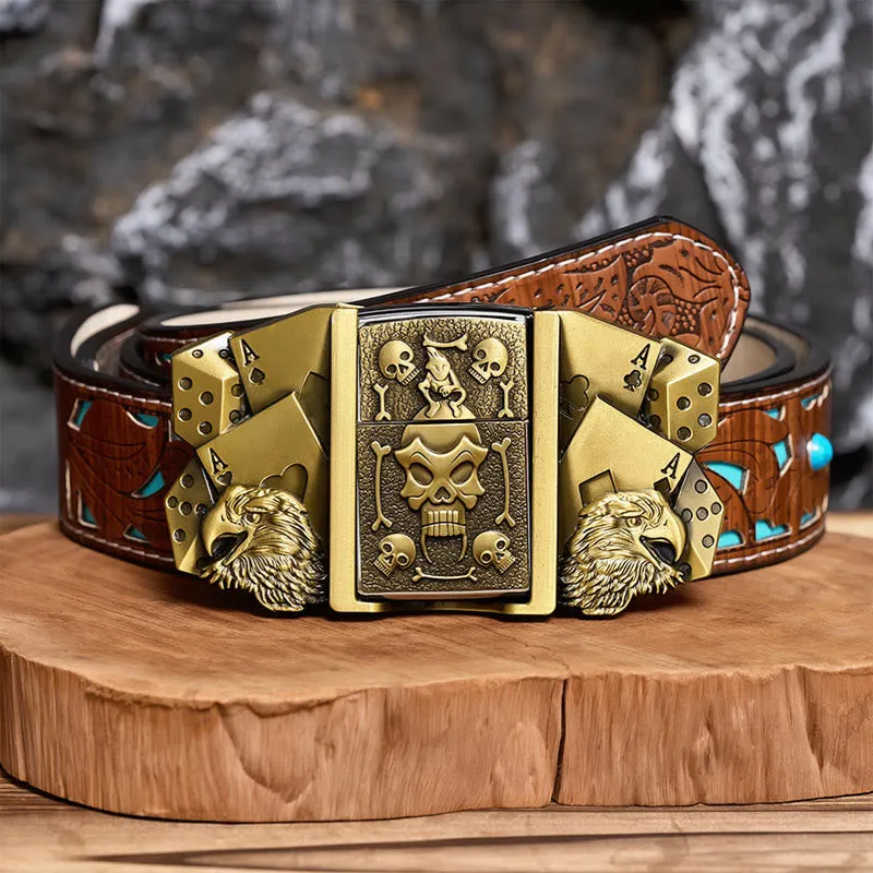 Men's DIY Eagle Dice Skull Leather Belt With Hidden Lighter sold by FloralTrip product image thumbnail 4