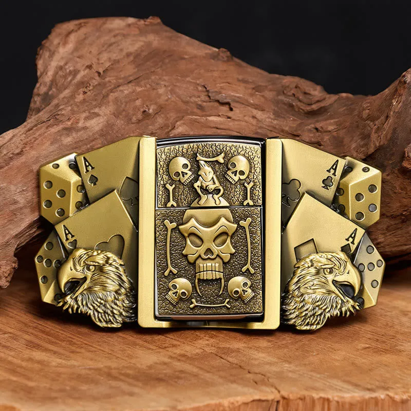 Men's DIY Eagle Dice Skull Leather Belt With Hidden Lighter made by FloralTrip