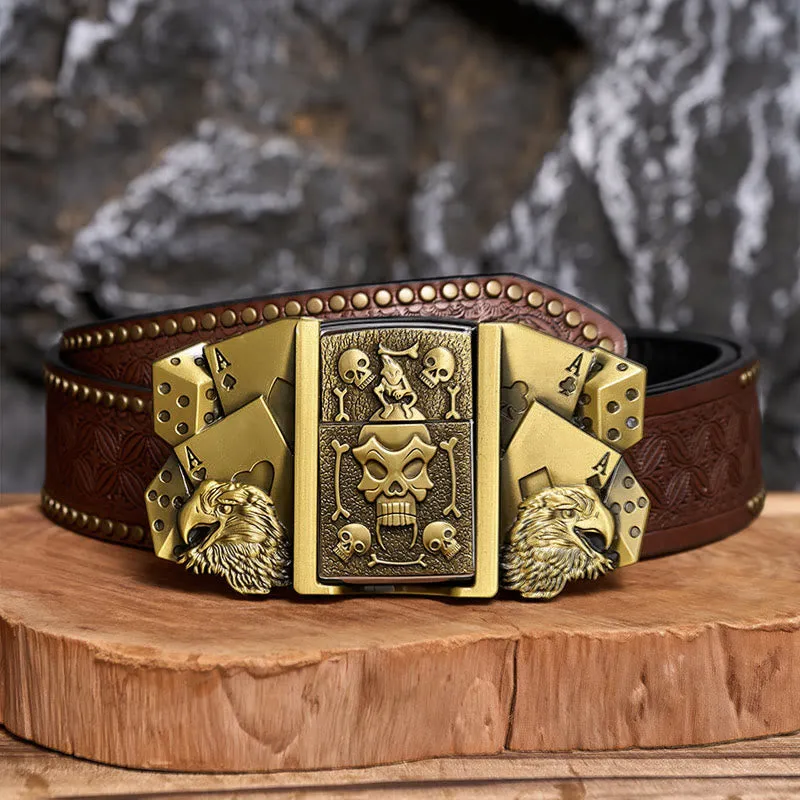Men's DIY Eagle Dice Skull Leather Belt With Hidden Lighter sold by FloralTrip product image thumbnail 5