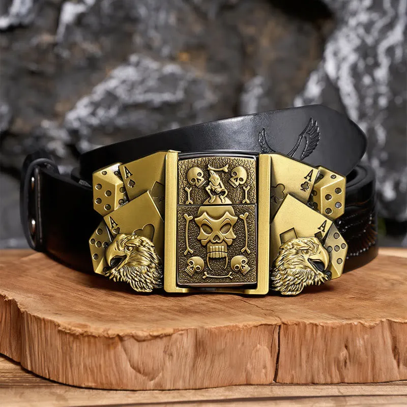 Men's DIY Eagle Dice Skull Leather Belt With Hidden Lighter sold by FloralTrip product image thumbnail 3