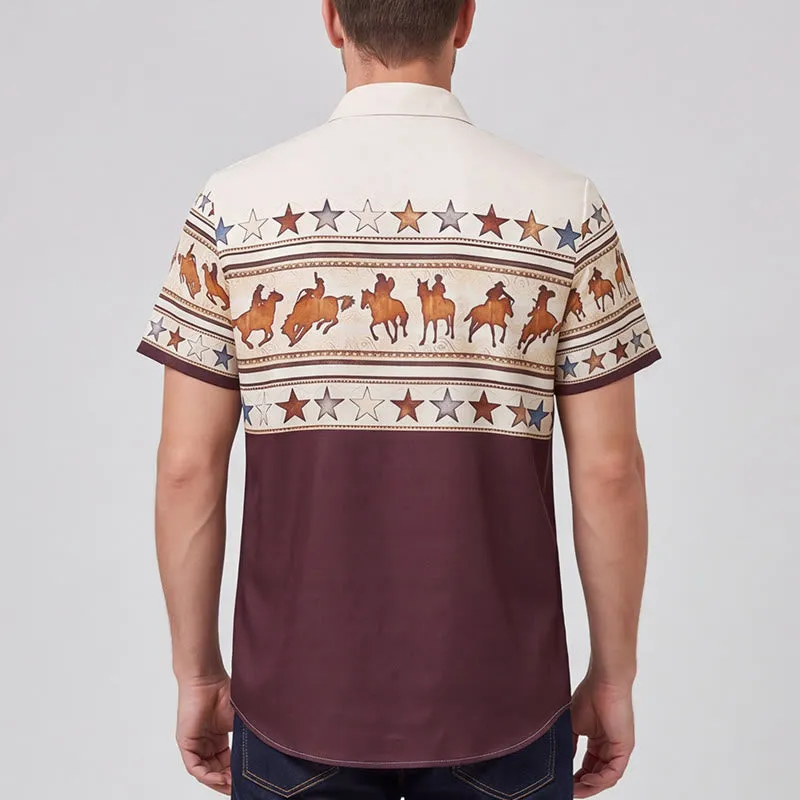 Men's Brown & Cream Cowboy Horse Silhouette Western Print Shirt sold by FloralTrip product image thumbnail 3